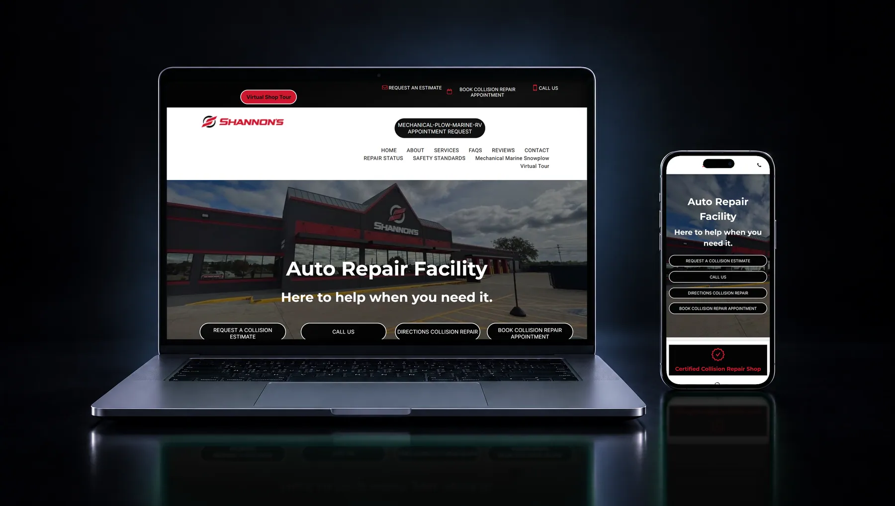 shannonsautobody.com on desktop and mobile